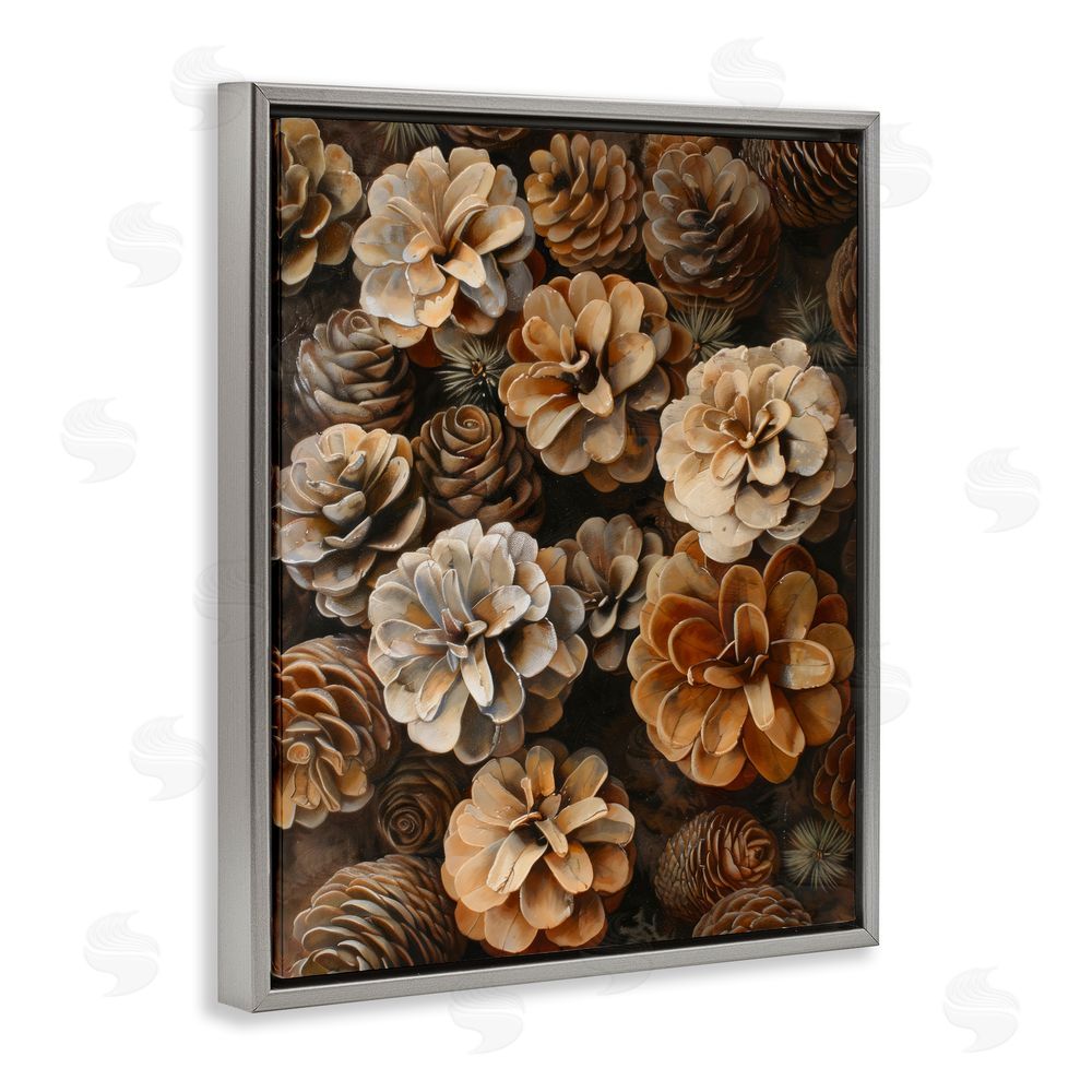 Creative Studio Pinecone Arrangement Rustic Botanicals Gray Floating Framed Canvas Wall Art