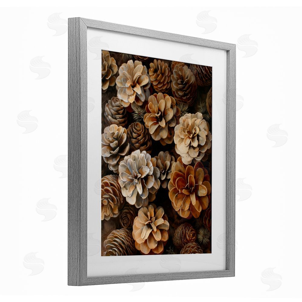 Creative Studio Pinecone Arrangement Rustic Botanicals Gray Framed Print Under Glass Wall Art