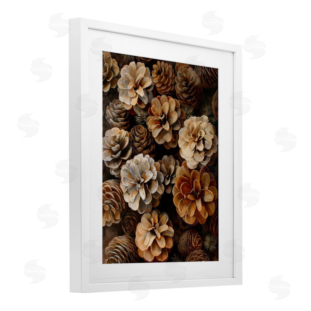 Creative Studio Pinecone Arrangement Rustic Botanicals White Framed Print Under Glass Wall Art