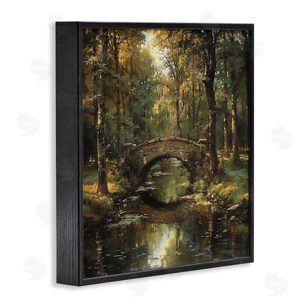Creative Studio Forest Bridge in Autumn Light Black Framed Giclee Wall Art