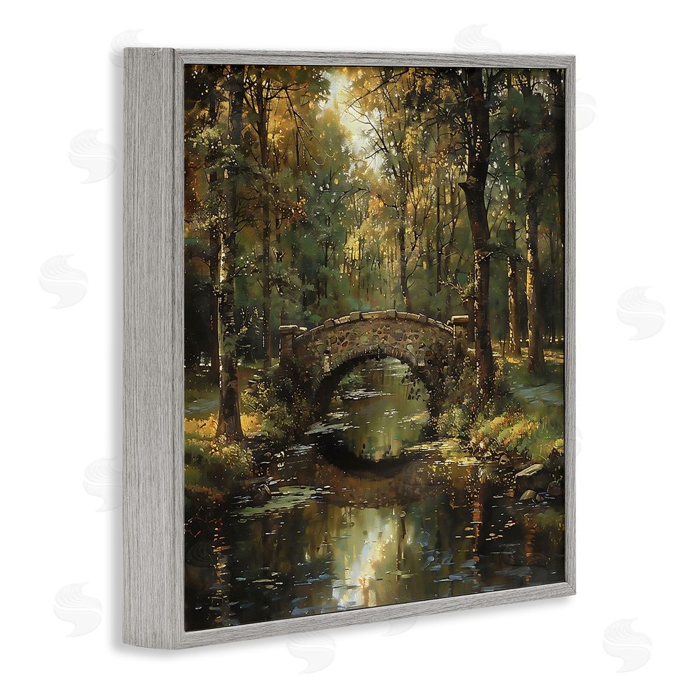 Creative Studio Forest Bridge in Autumn Light Gray Framed Giclee Wall Art
