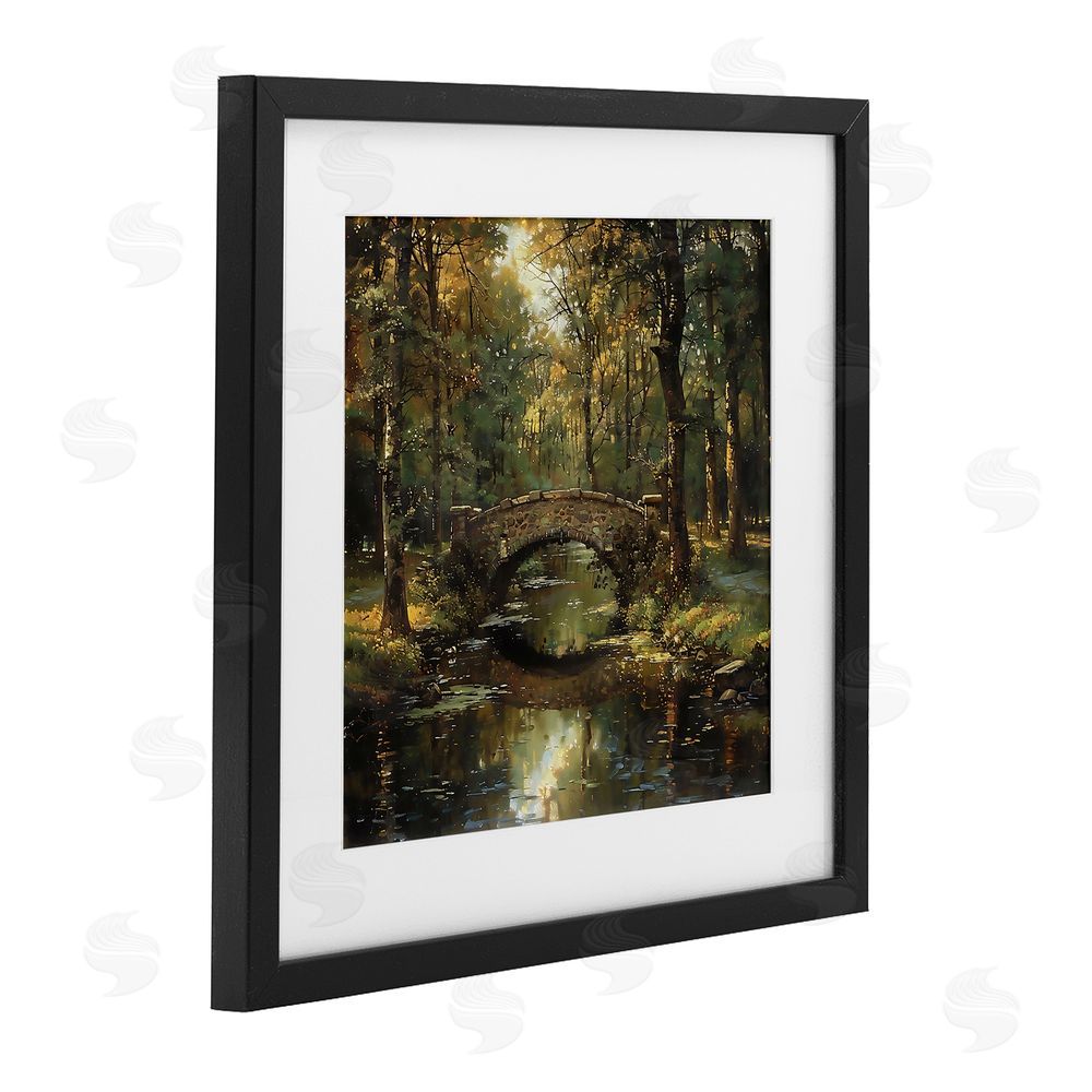 Creative Studio Forest Bridge in Autumn Light Black Framed Print Under Glass Wall Art