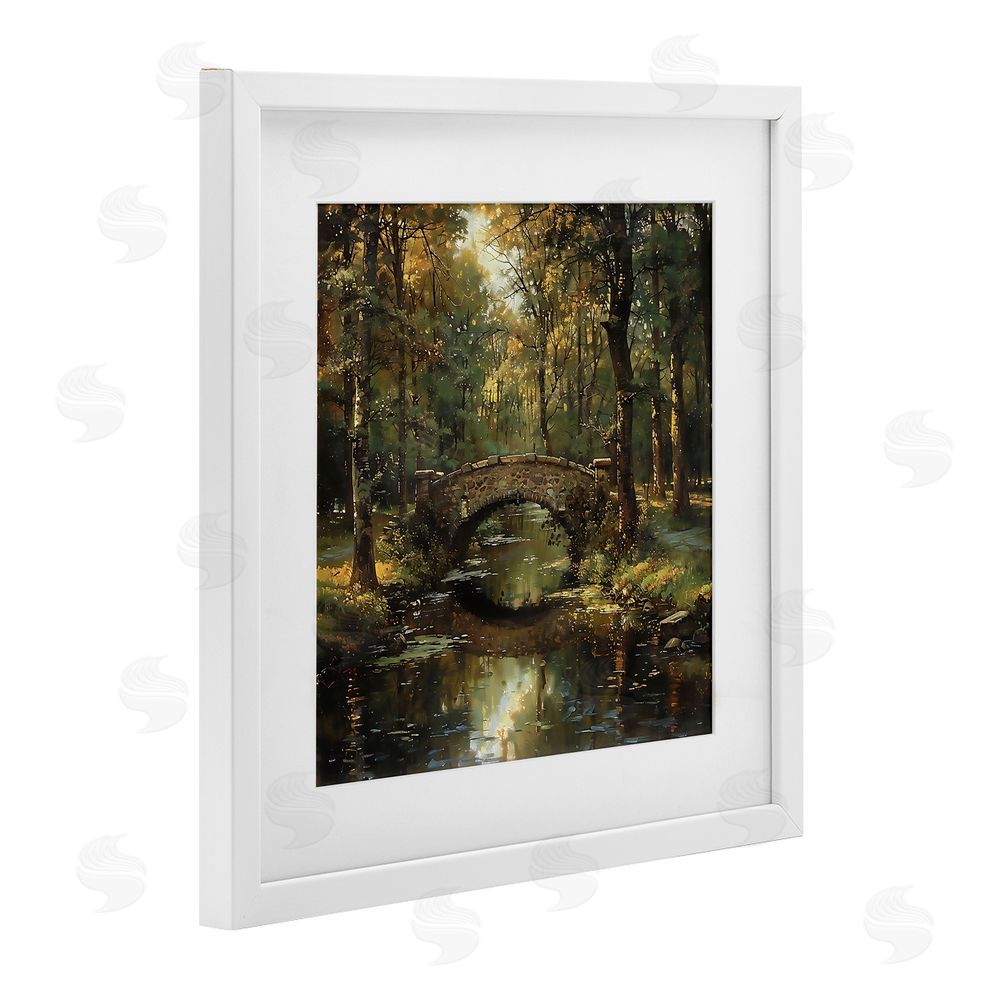Creative Studio Forest Bridge in Autumn Light White Framed Print Under Glass Wall Art