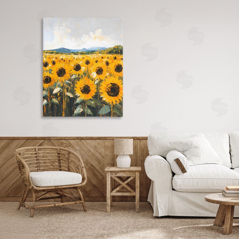 Creative Studio Beautiful Sunflowers in Field Stretched Canvas Wall Art Print in Room