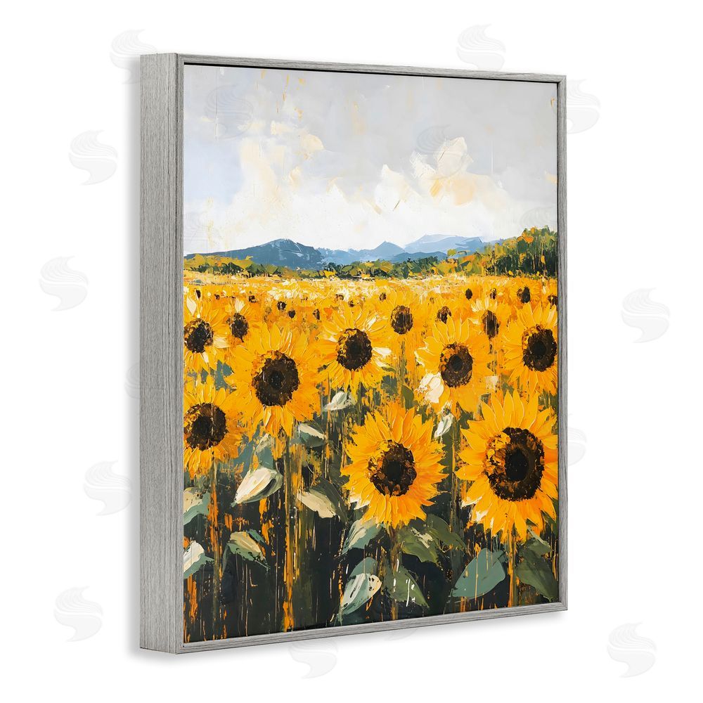 Creative Studio Beautiful Sunflowers in Field Gray Framed Giclee Wall Art Print