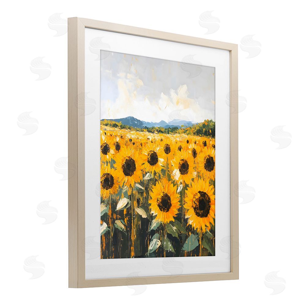 Creative Studio Beautiful Sunflowers in Field Brown Framed Print Under Glass with Matting Wall Art