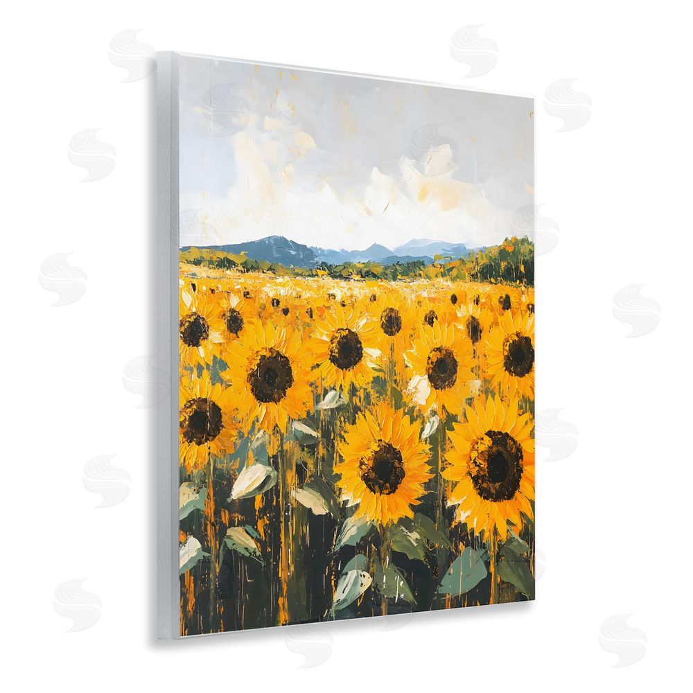 Creative Studio Beautiful Sunflowers in Field Wall Plaque Art Print with White Foil Wrap