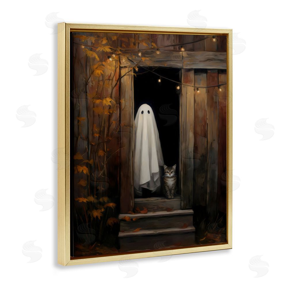 Arlington Prints Barn Ghost and Cat Gold Floating Frame Canvas Wall Art Print
