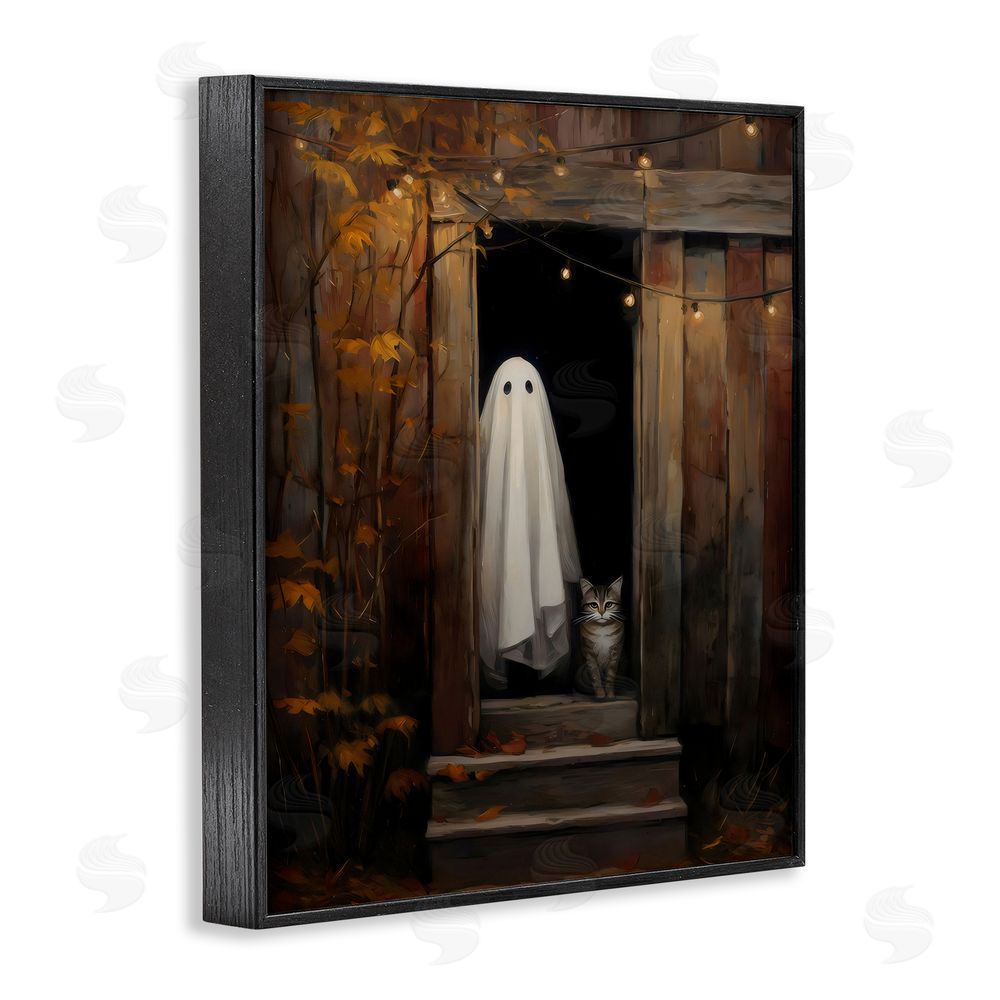 Arlington Prints Barn Ghost and Cat Black Framed Giclee Wall Art Print