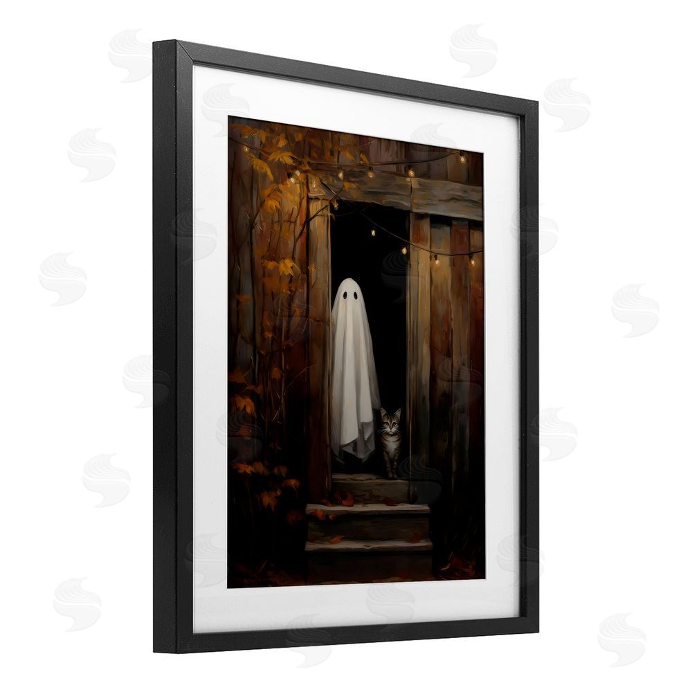 Arlington Prints Barn Ghost and Cat Black Framed Print Under Glass Wall Art
