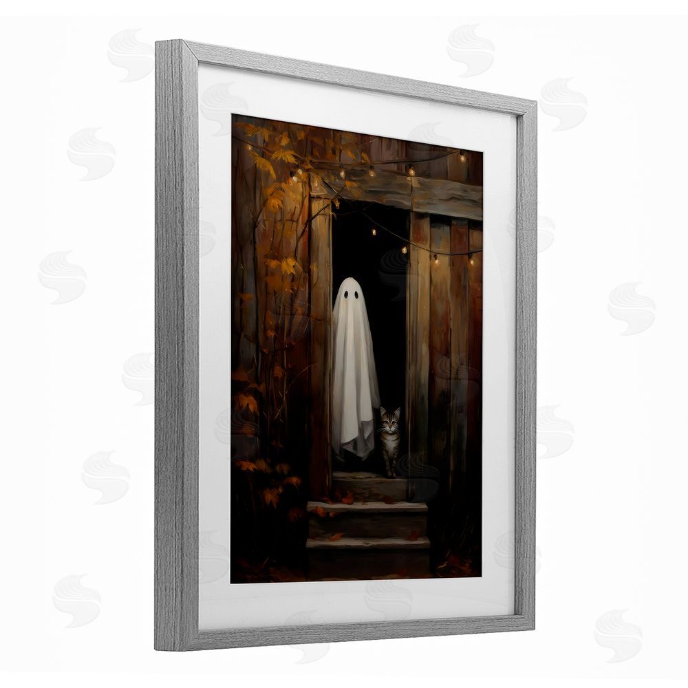 Arlington Prints Barn Ghost and Cat Gray Framed Print Under Glass Wall Art