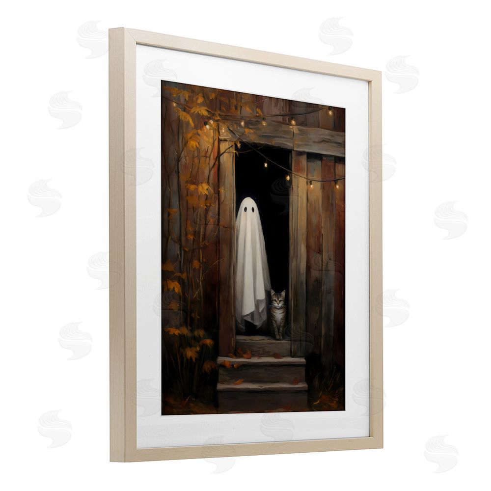 Arlington Prints Barn Ghost and Cat Brown Framed Print Under Glass Wall Art