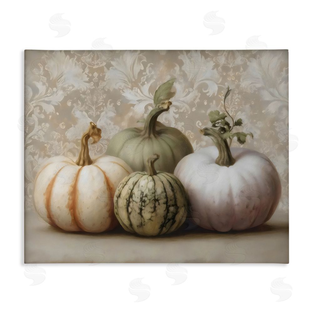 Arlington Prints Pastel Gourds on Vintage Pattern Stretched Canvas Wall Art