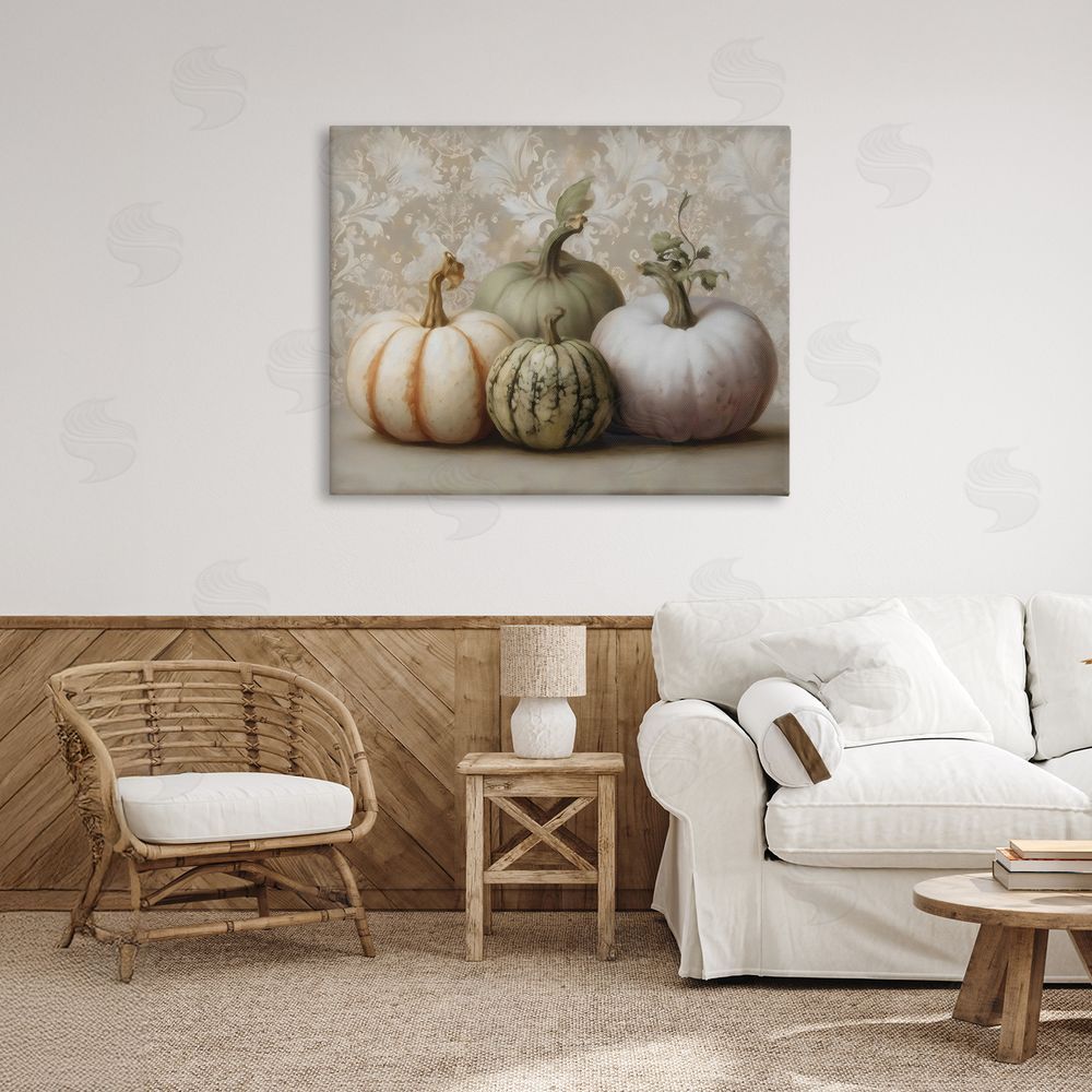 Arlington Prints Pastel Gourds on Vintage Pattern Stretched Canvas Wall Art in Room