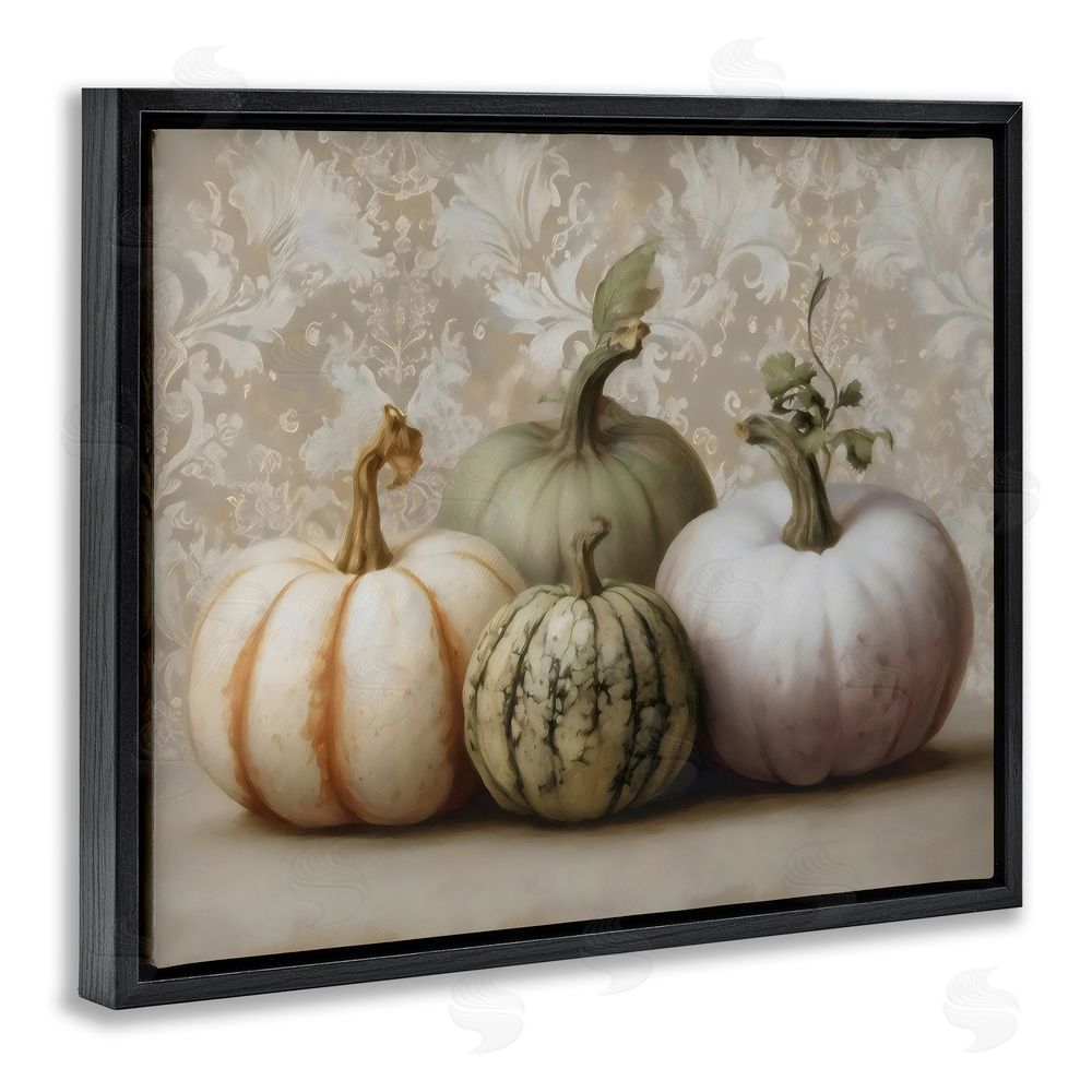 Arlington Prints Pastel Gourds on Vintage Pattern Black Floating Framed Canvas Wall Art