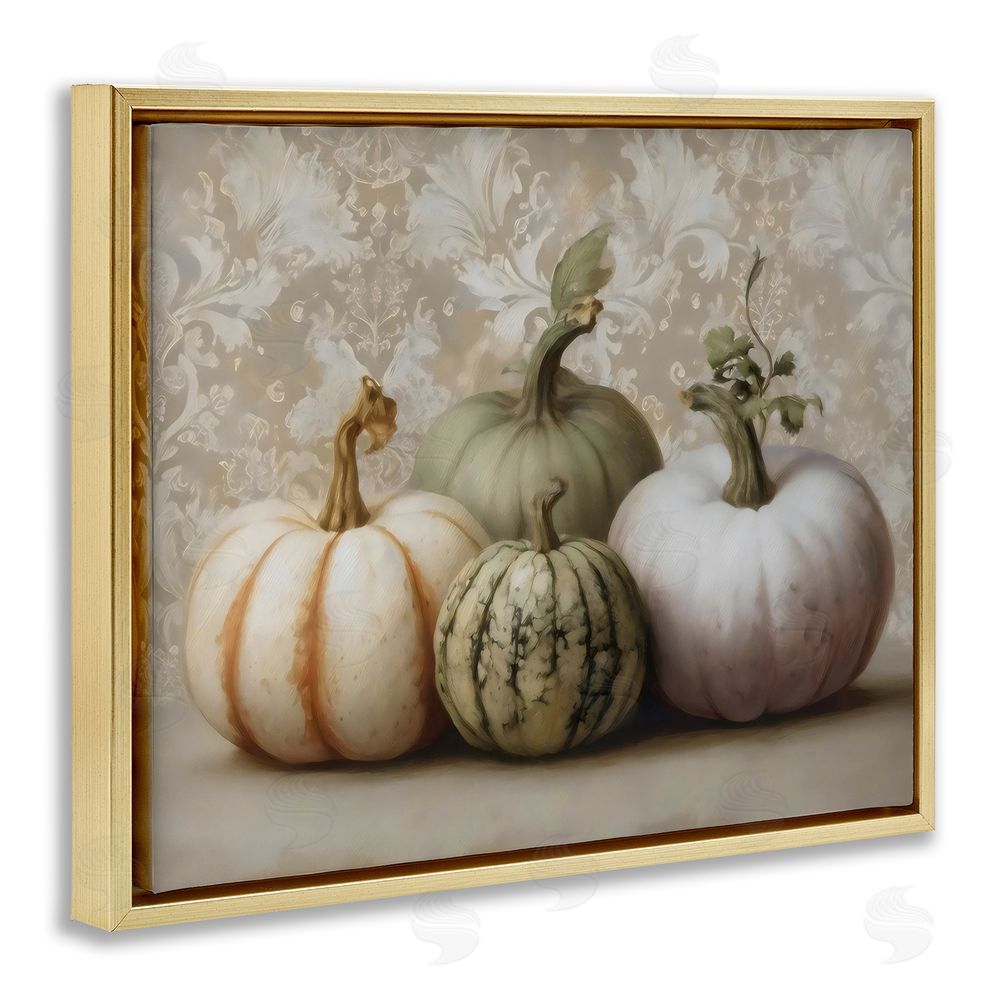 Arlington Prints Pastel Gourds on Vintage Pattern Gold Floating Framed Canvas Wall Art