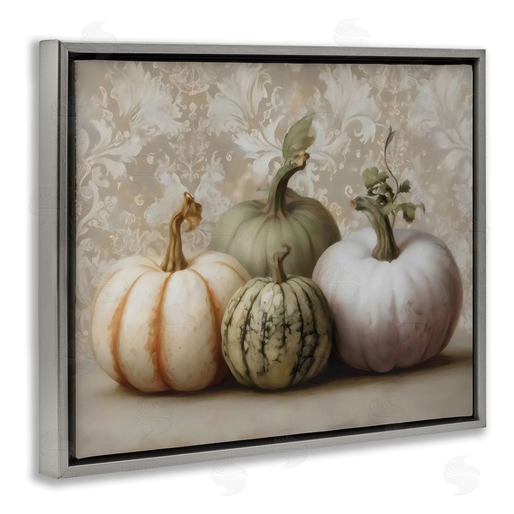 Arlington Prints Pastel Gourds on Vintage Pattern Gray Floating Framed Canvas Wall Art