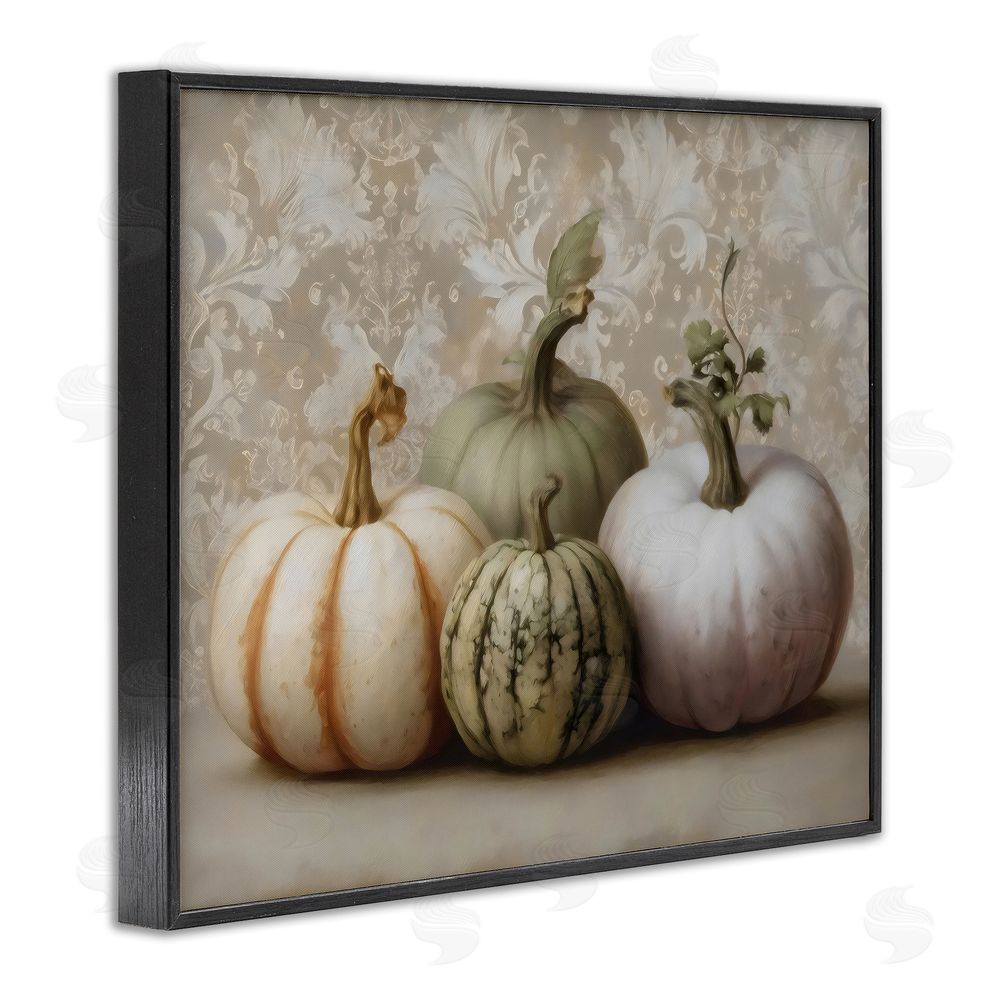 Arlington Prints Pastel Gourds on Vintage Pattern Black Framed Giclee Wall Art