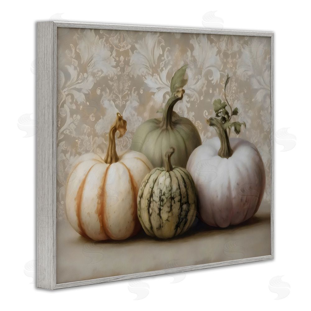 Arlington Prints Pastel Gourds on Vintage Pattern Gray Framed Giclee Wall Art