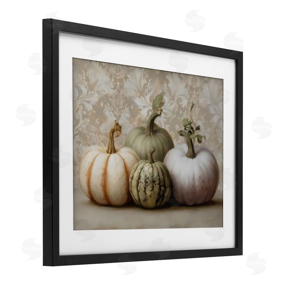 Arlington Prints Pastel Gourds on Vintage Pattern Black Framed Print Under Glass Wall Art