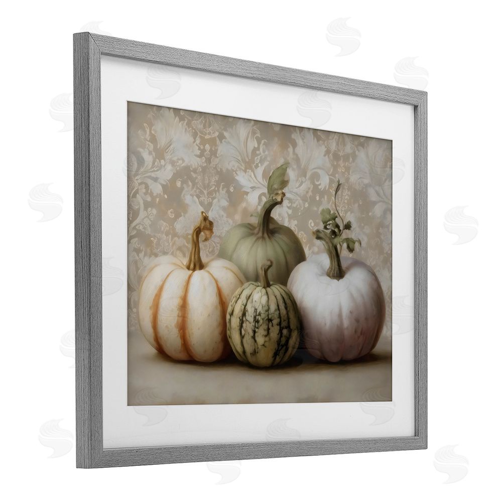 Arlington Prints Pastel Gourds on Vintage Pattern Gray Framed Print Under Glass Wall Art