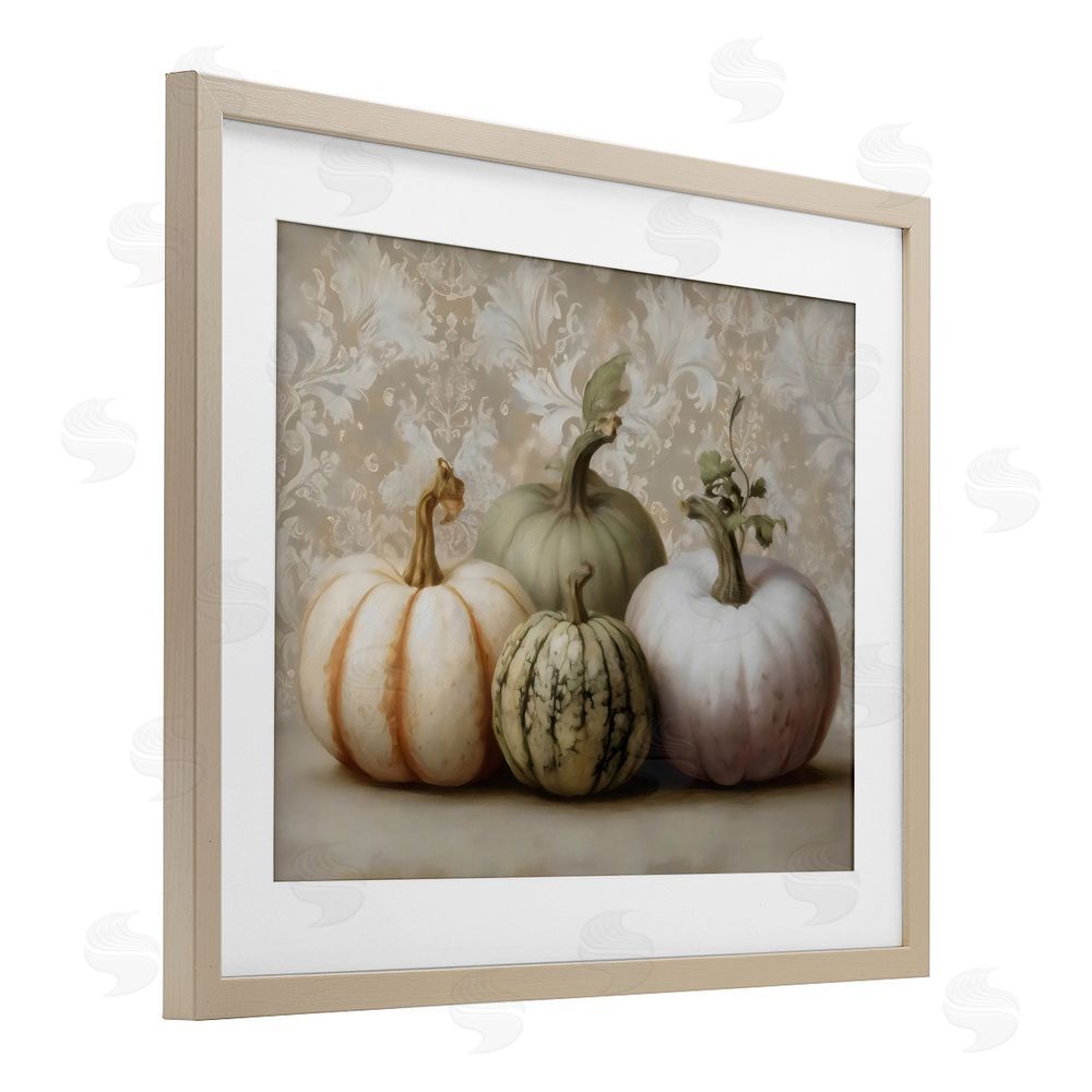 Arlington Prints Pastel Gourds on Vintage Pattern Brown Framed Print Under Glass Wall Art