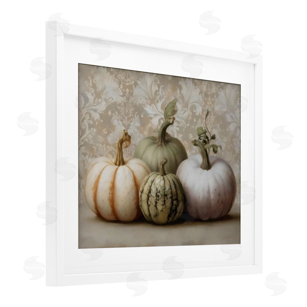 Arlington Prints Pastel Gourds on Vintage Pattern White Framed Print Under Glass Wall Art