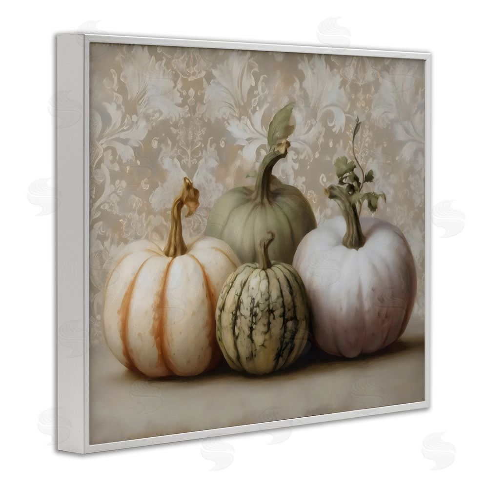 Arlington Prints Pastel Gourds on Vintage Pattern White Framed Giclee Wall Art