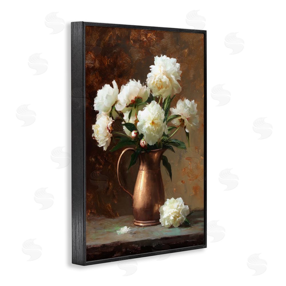 Petal Prints Design Bronze Vase Peonies Black Framed Giclee Wall Art Print