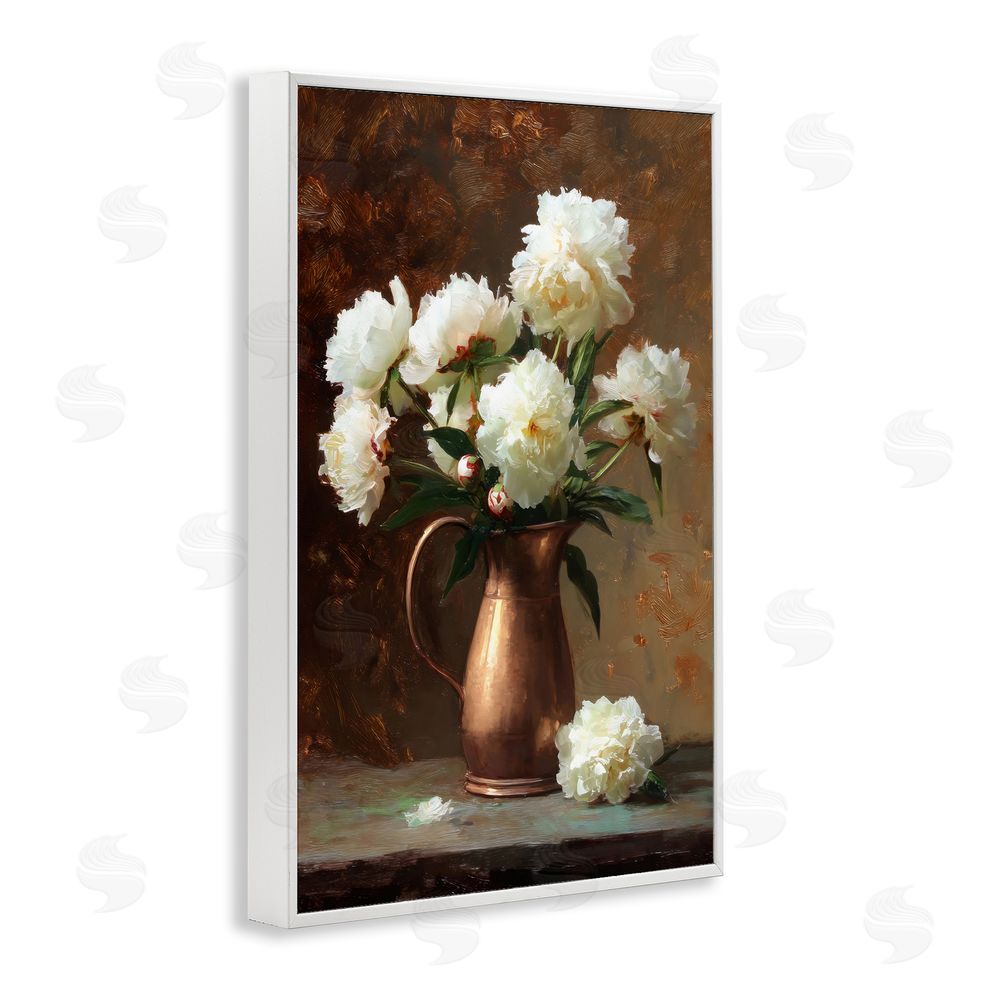 Petal Prints Design Bronze Vase Peonies White Framed Giclee Wall Art Print