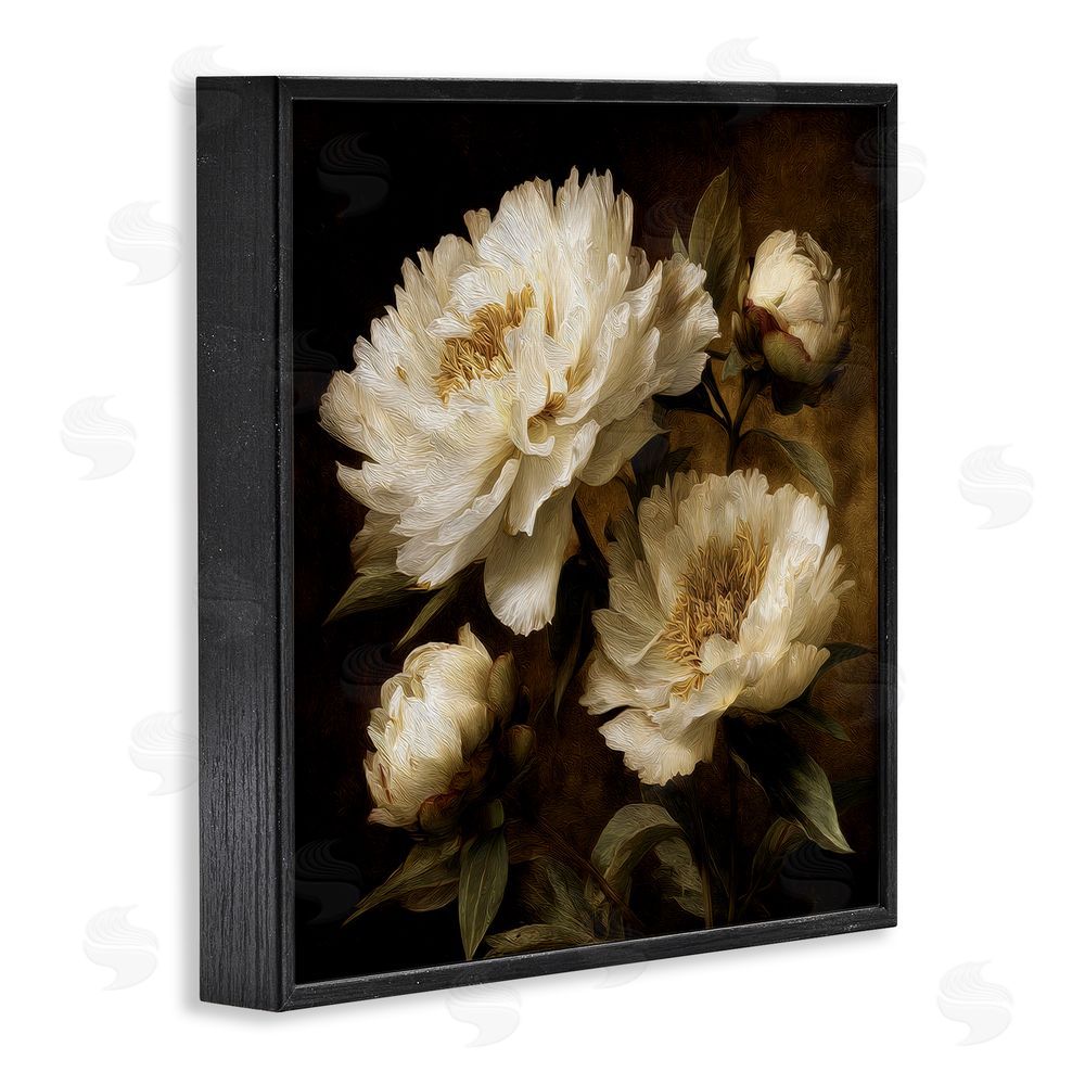 Petal Prints Design Dreamy Vintage Peony Elegance Black Framed Giclee Wall Art Print
