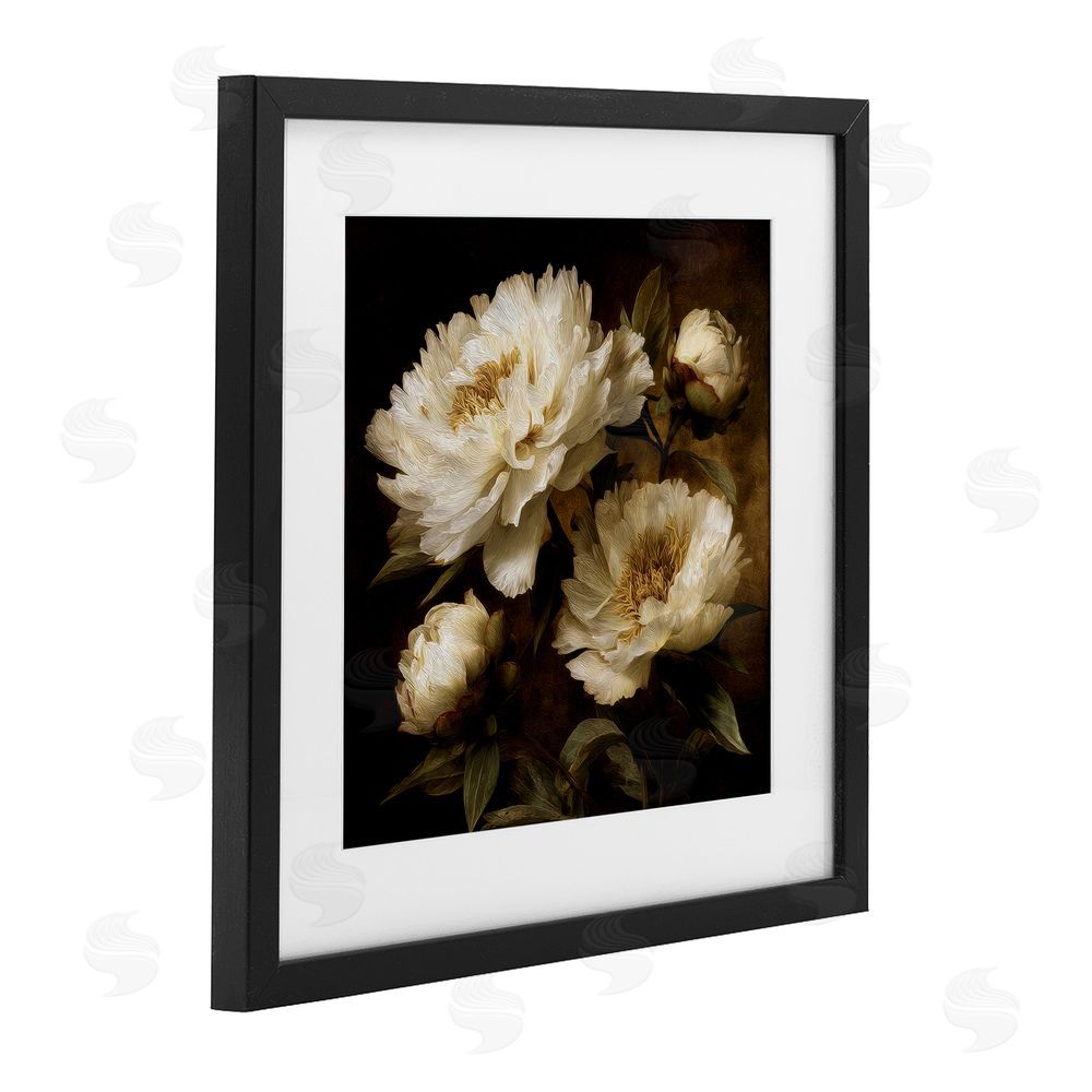 Petal Prints Design Dreamy Vintage Peony Elegance Black Framed Print Under Glass Wall Art