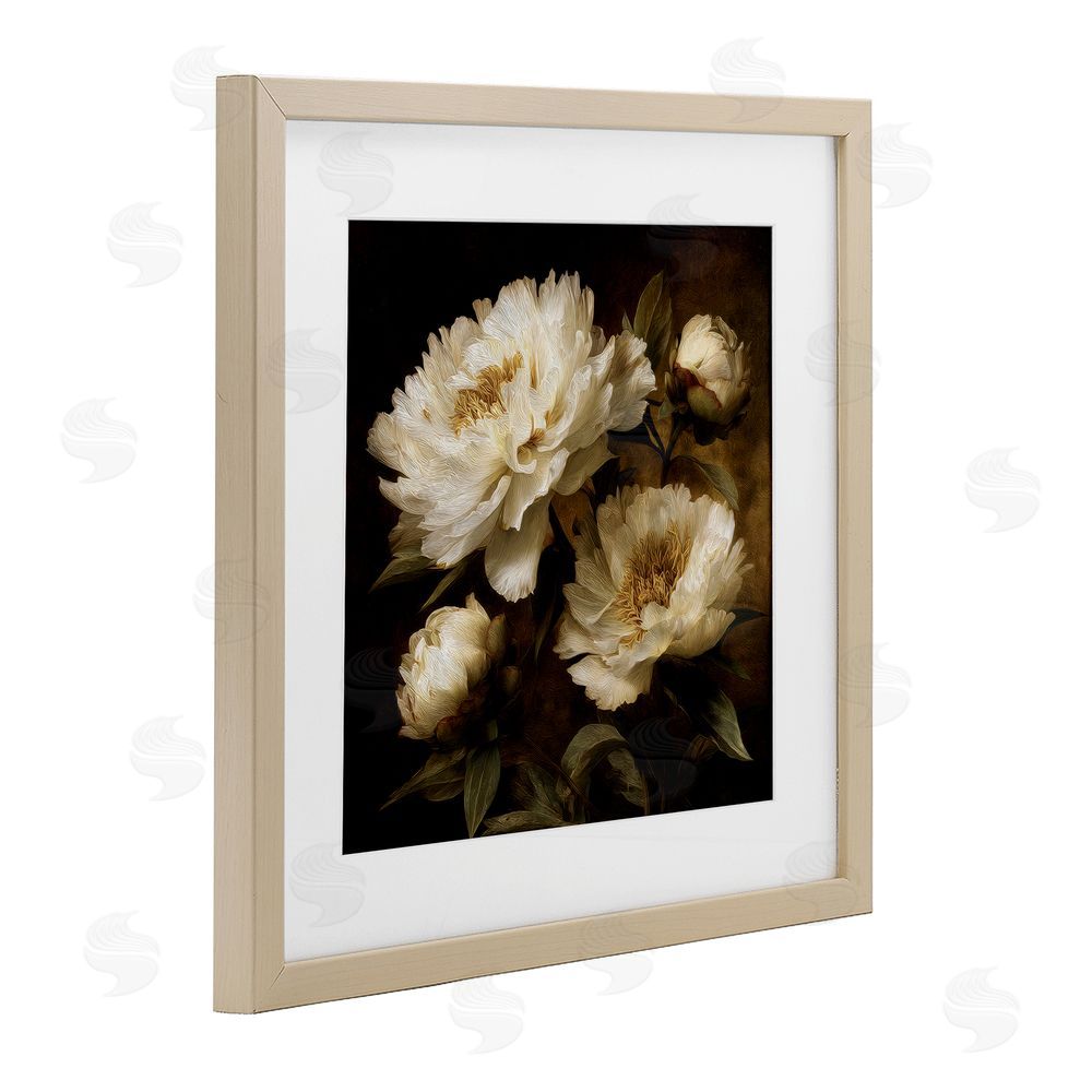 Petal Prints Design Dreamy Vintage Peony Elegance Brown Framed Print Under Glass Wall Art