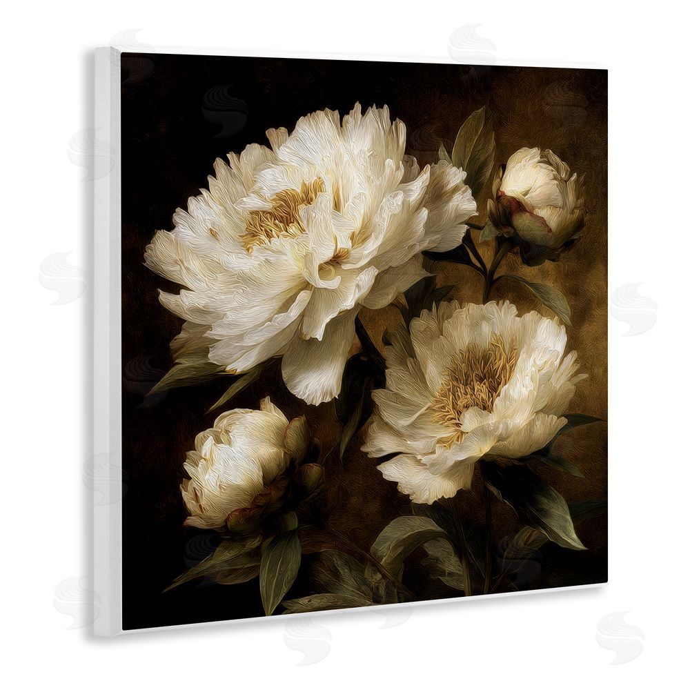 Petal Prints Design Dreamy Vintage Peony Elegance Wall Plaque with Fixed Lithograph Print