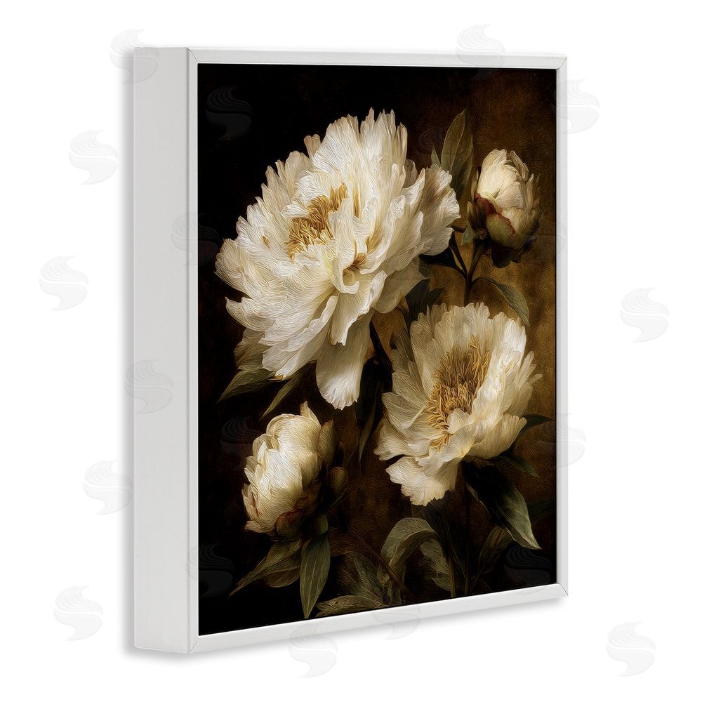 Petal Prints Design Dreamy Vintage Peony Elegance White Framed Giclee Wall Art Print