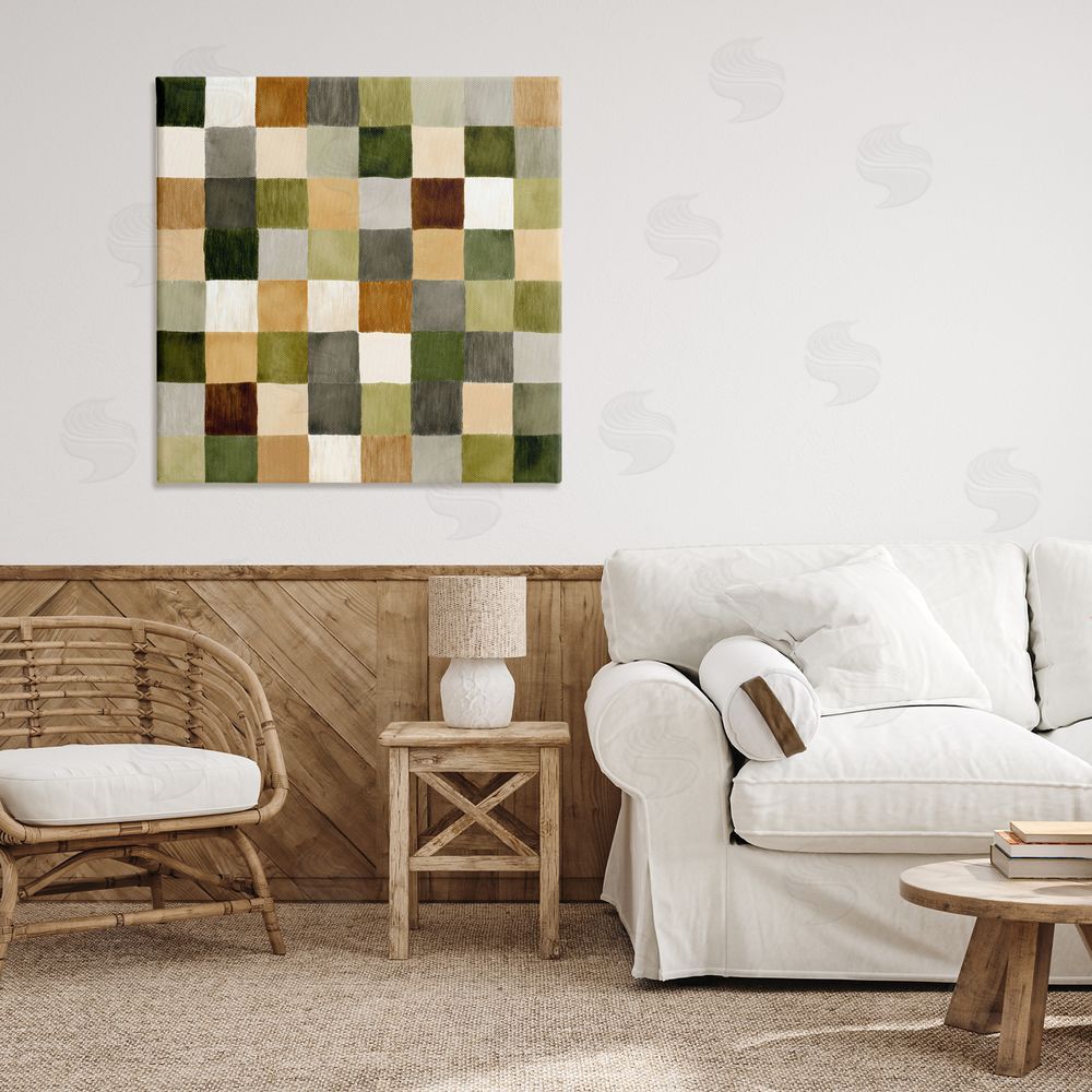 Petal Prints Design Checkered Earth Tones Stretched Canvas Wall Art Print in Room
