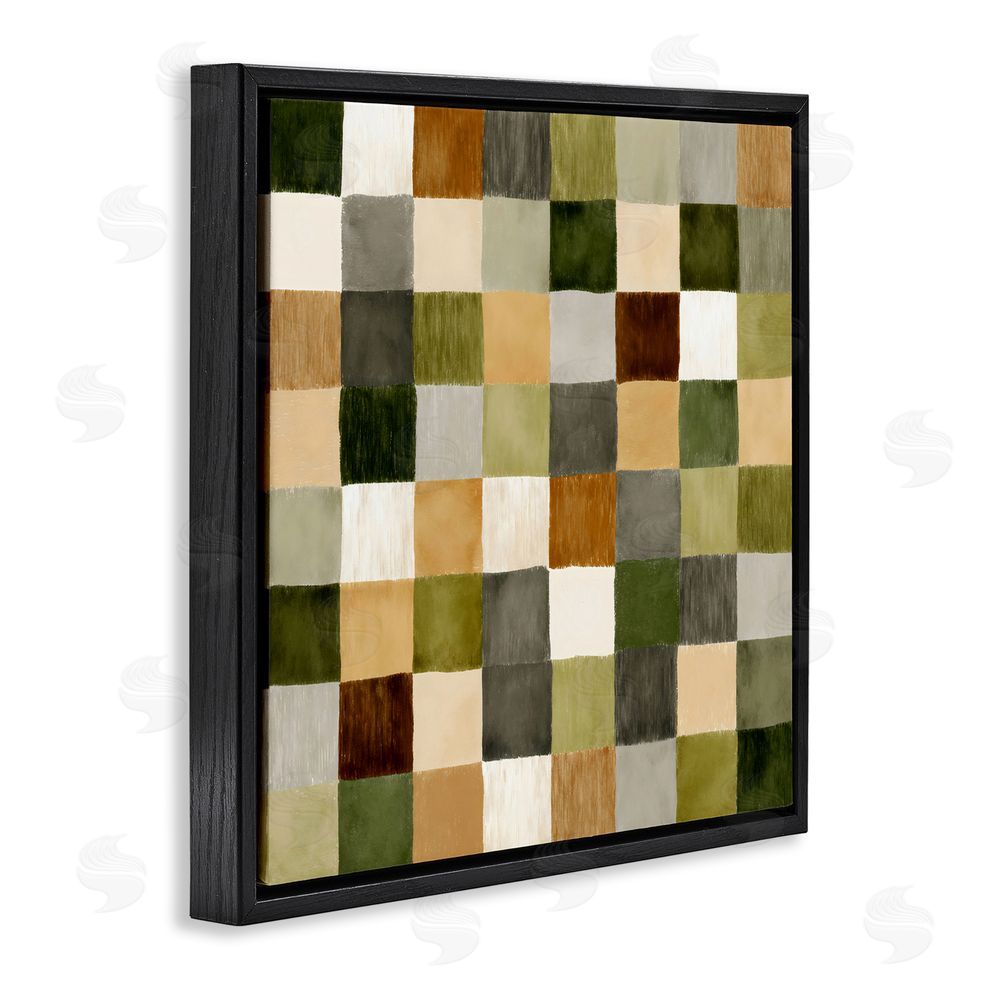 Petal Prints Design Checkered Earth Tones Black Floating Frame Stretched Canvas Wall Art Print