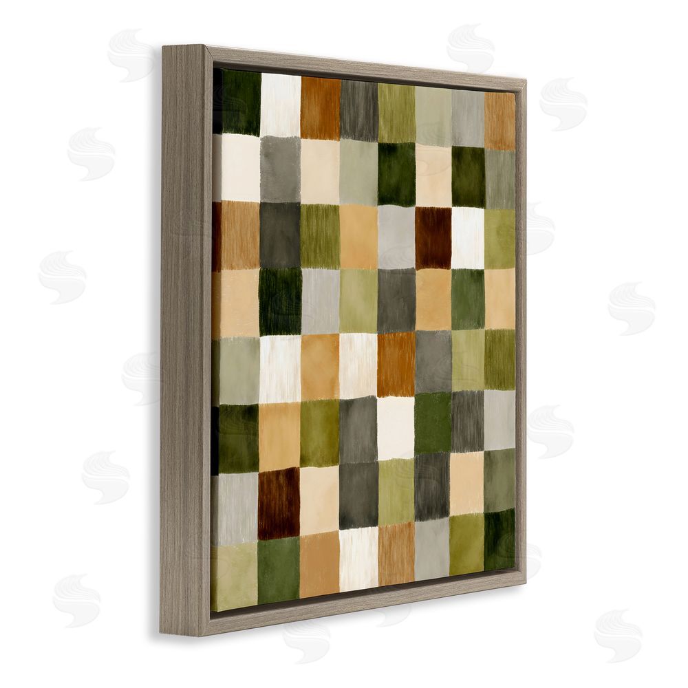Petal Prints Design Checkered Earth Tones Brown Floating Frame Stretched Canvas Wall Art Print