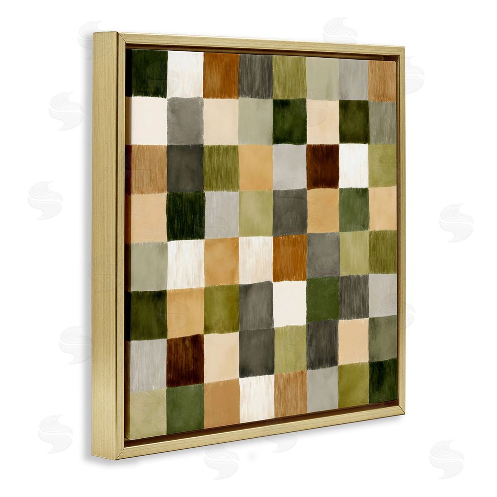 Petal Prints Design Checkered Earth Tones Gold Floating Frame Stretched Canvas Wall Art Print