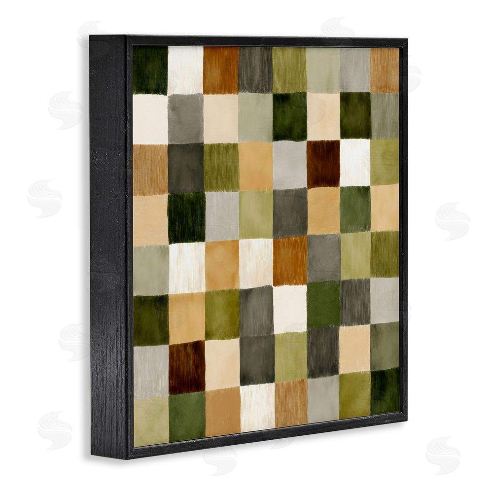 Petal Prints Design Checkered Earth Tones Black Framed Giclee Wall Art Print