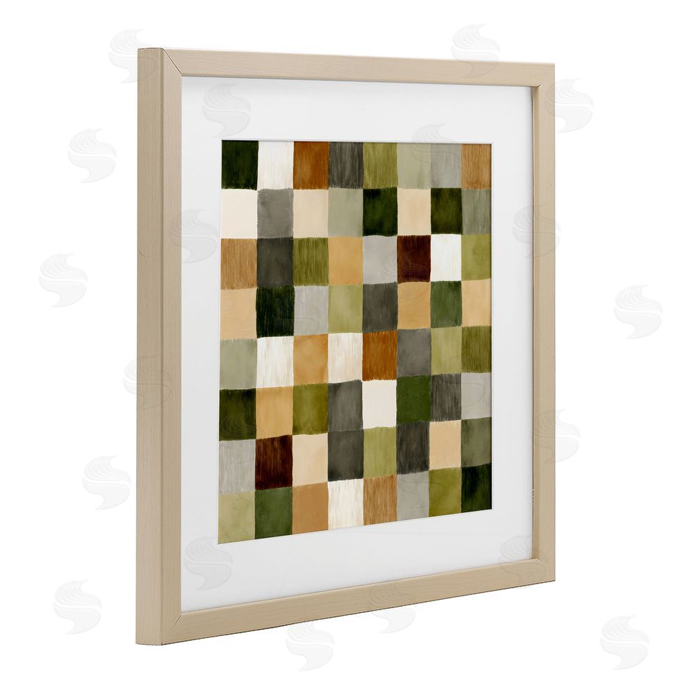 Petal Prints Design Checkered Earth Tones Brown Framed Print Under Glass with Matting Wall Art