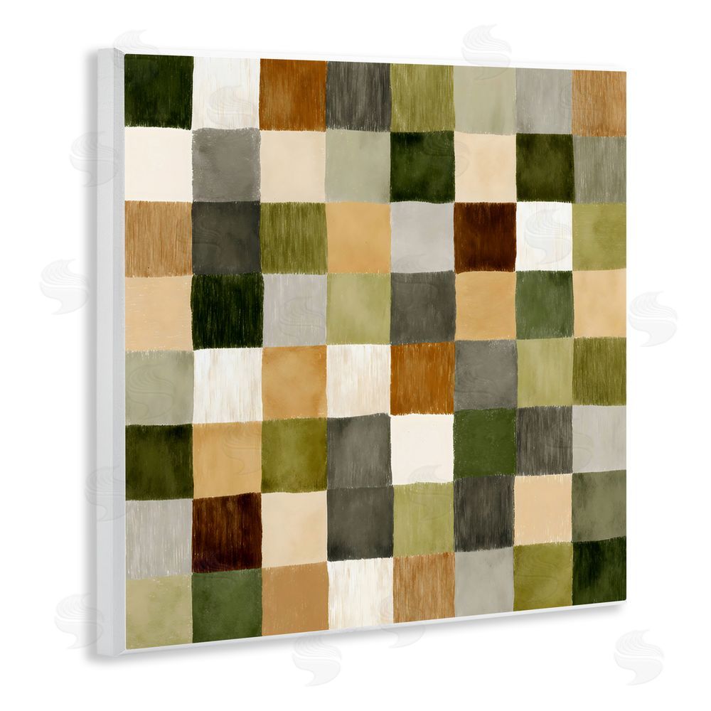 Petal Prints Design Checkered Earth Tones Wall Plaque Art Print with White Foil Wrap