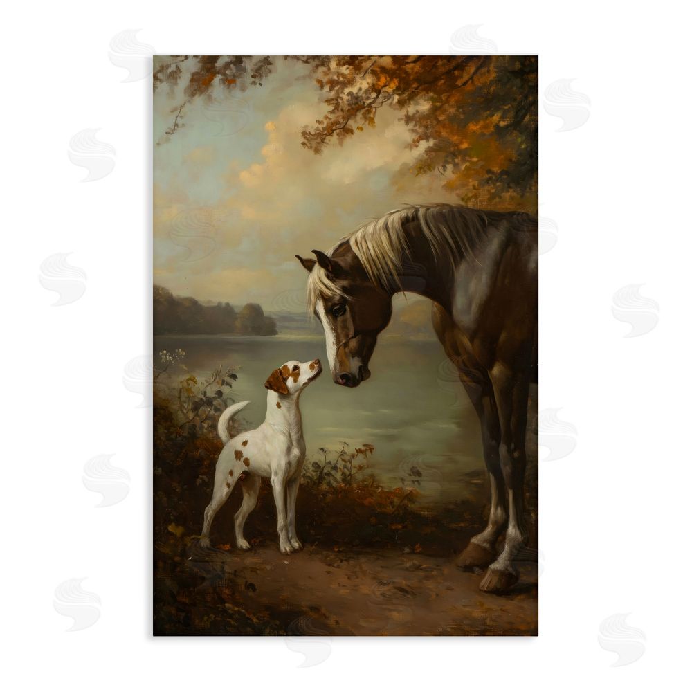 Petal Prints Design Autumn Companions Hunting Party Stretched Canvas Wall Art Print