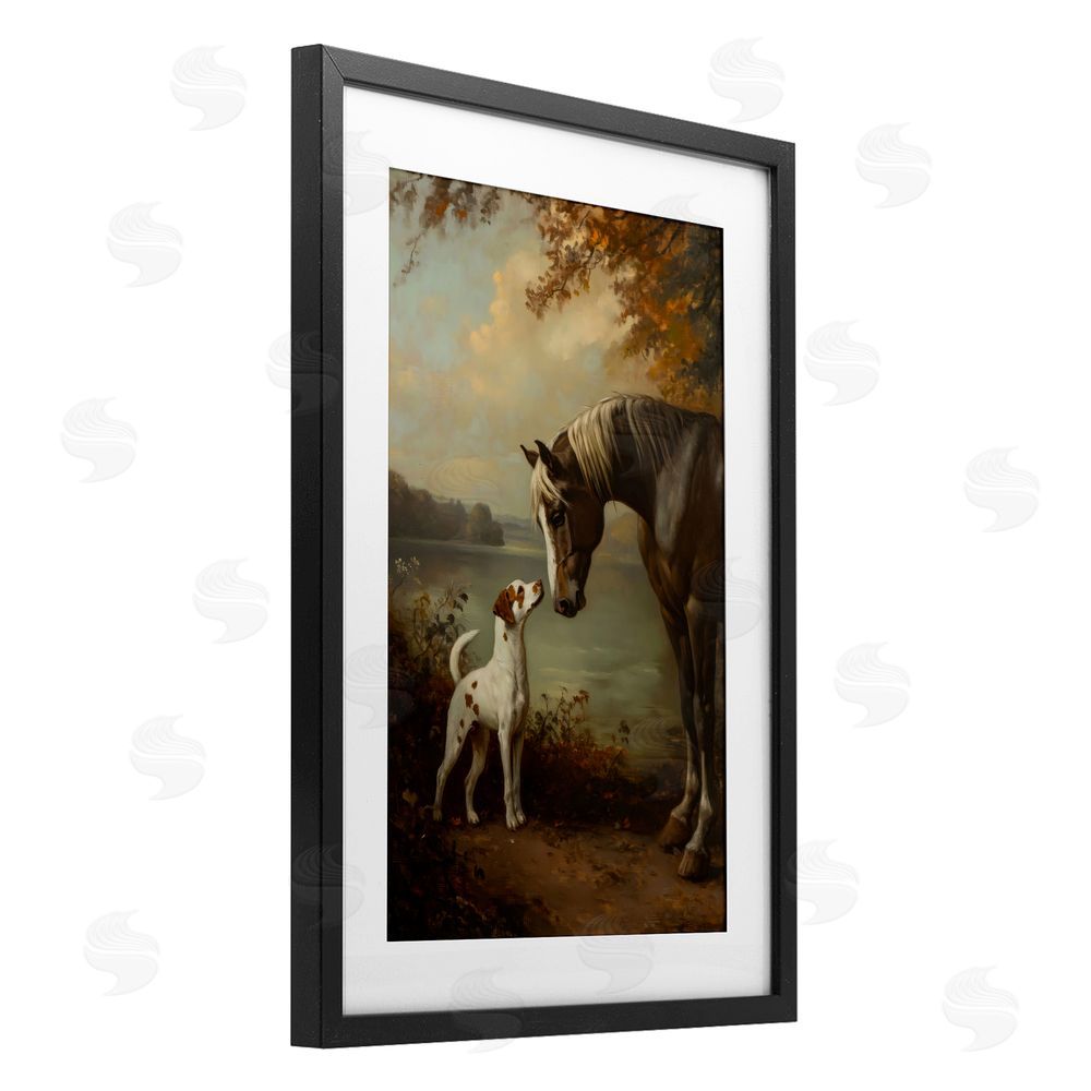 Petal Prints Design Autumn Companions Hunting Party Black Framed Print Under Glass with Matting Wall Art