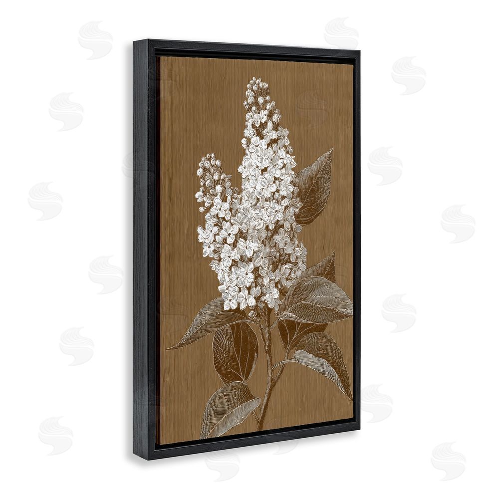 Petal Prints Design Vintage Striped Lilac Study Black Floating Framed Canvas Wall Art Print