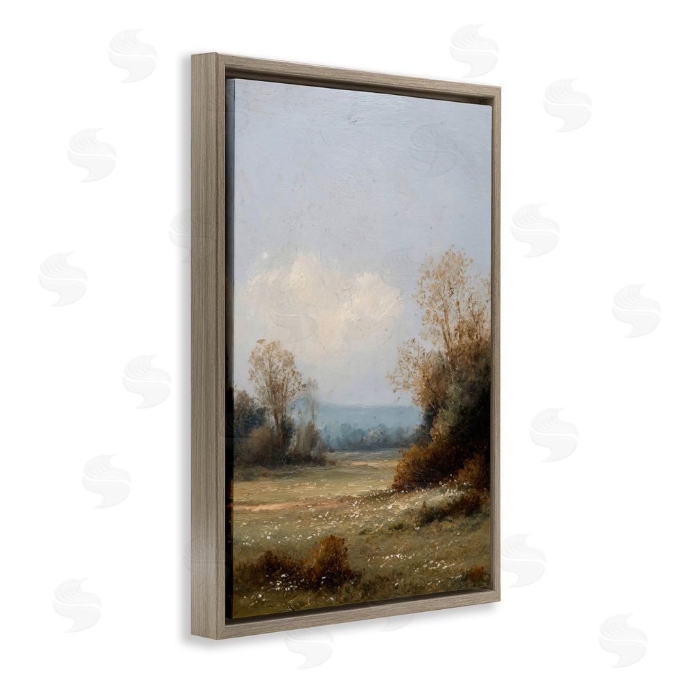 Petal Prints Design Silent Little Meadow Brown Floating Framed Canvas Wall Art Print
