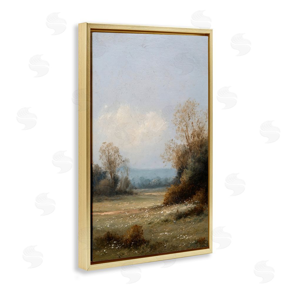Petal Prints Design Silent Little Meadow Gold Floating Framed Canvas Wall Art Print
