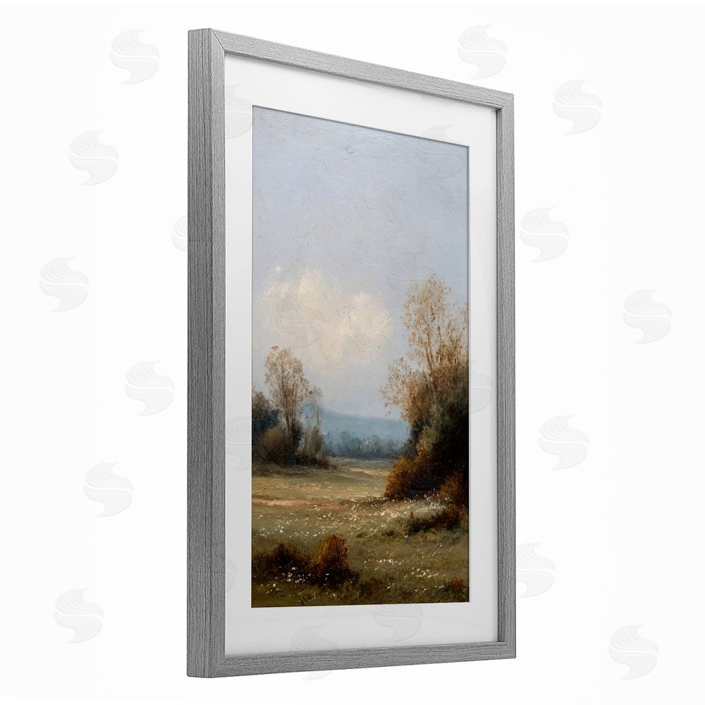 Petal Prints Design Silent Little Meadow Gray Framed Print Under Glass with White Mat Wall Art