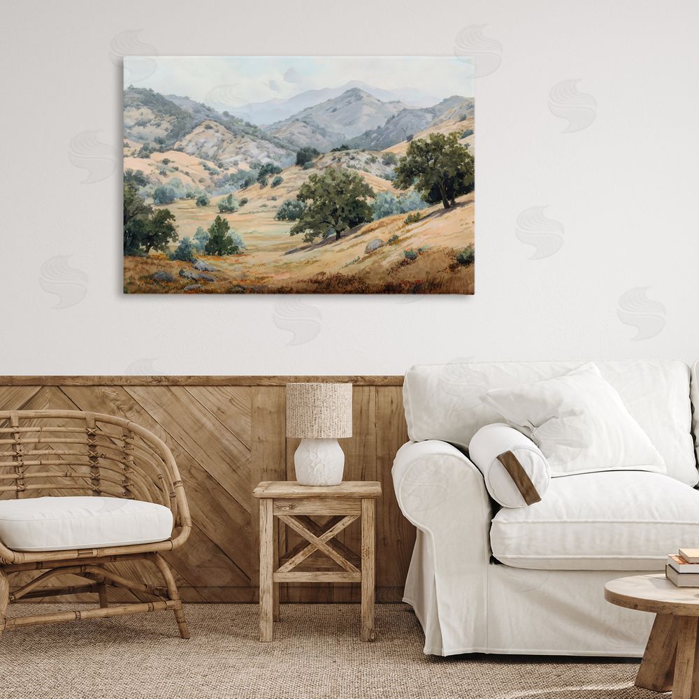 Petal Prints Design Mountains and Trees Valley View Stretched Canvas Wall Art in Room
