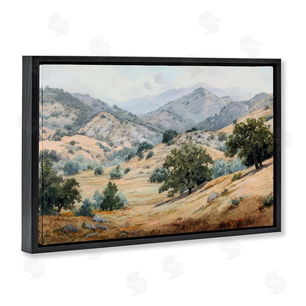 Petal Prints Design Mountains and Trees Valley View Black Floating Framed Canvas Wall Art